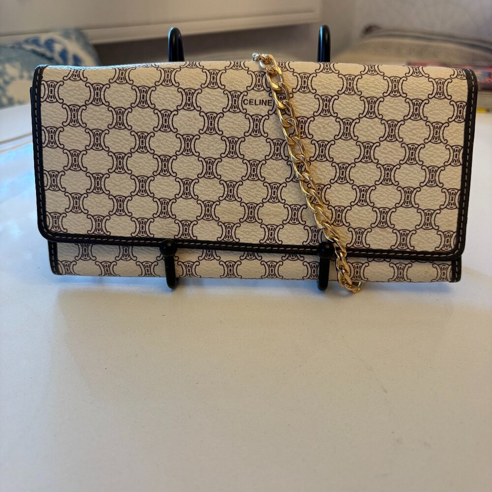 Vintage Celine Macadam Triomphe Canvas Long Flap Wallet – Cream/Brown - Picture 4 of 9